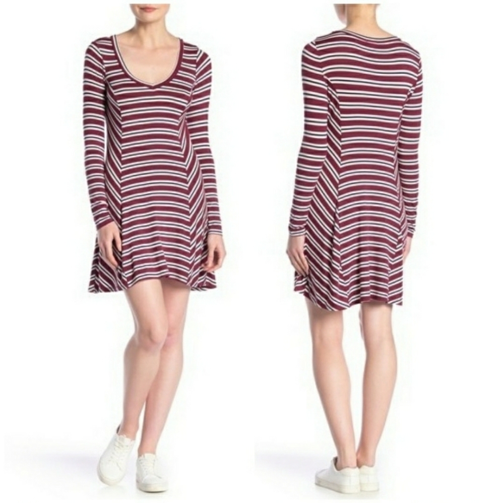 NWT Nordstrom Love Fire XS Striped V Neck Long Sleeve Mini Dress